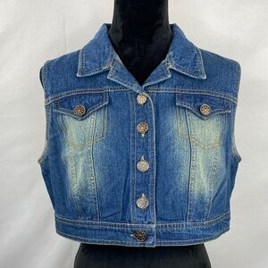 Vintage Cadillac Blues Denim Vest Cropped Sleeveless 100% Cotton Size XL